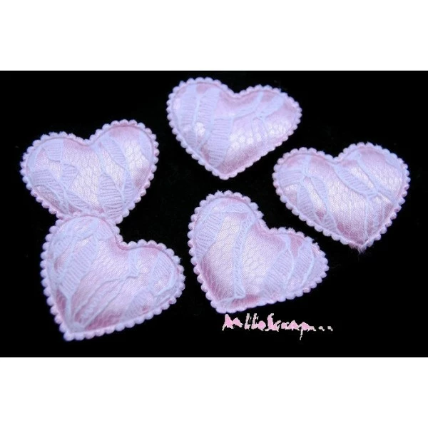 MlleScrap Appliques Cœurs Tissu Dentelle Rose - 5 Pièces 1 MlleScrap Appliques Cœurs Tissu Dentelle Rose - 5 Pièces