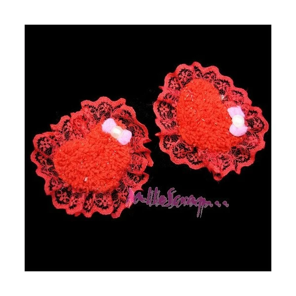 MlleScrap Appliques Cœurs Tissu Dentelle Rouge - 2 Pièces 1 MlleScrap Appliques Cœurs Tissu Dentelle Rouge - 2 Pièces