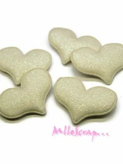 MlleScrap Appliques Cœurs Tissu Glitter Blanc - 5 Pièces