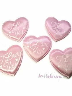 MlleScrap Appliques Cœurs Tissu Rose - 5 Pièces