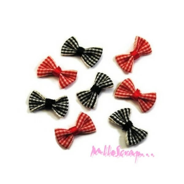 MlleScrap Appliques Nœuds Vichy Noir, Rouge - 12 Pièces 1 MlleScrap Appliques Nœuds Vichy Noir, Rouge - 12 Pièces