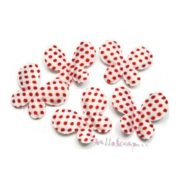 MlleScrap Appliques Papillons Tissu Satin Blanc, Rouge - 5 Pièces 1 MlleScrap Appliques Papillons Tissu Satin Blanc, Rouge - 5 Pièces