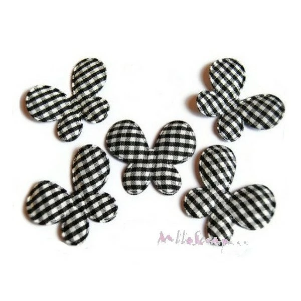 MlleScrap Appliques Papillons Tissu Vichy Noir - 5 Pièces 1 MlleScrap Appliques Papillons Tissu Vichy Noir - 5 Pièces