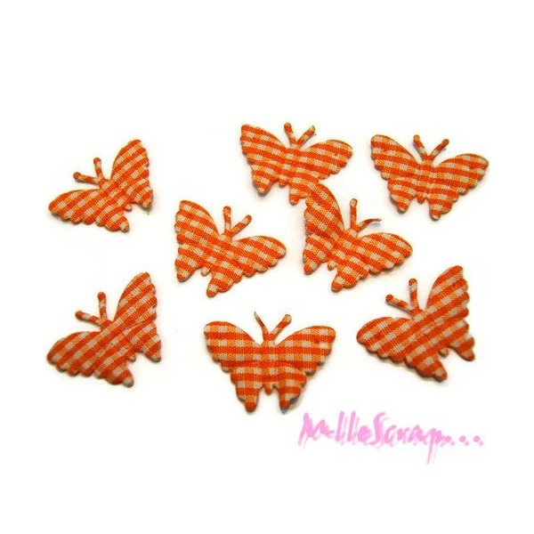 MlleScrap Appliques Papillons Tissu Vichy Orange - 8 Pièces 1 MlleScrap Appliques Papillons Tissu Vichy Orange - 8 Pièces