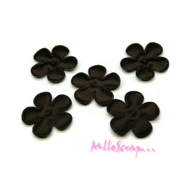 MlleScrap Appliques Petites Fleurs Tissu Satin Marron Foncé - 5 Pièces 1 MlleScrap Appliques Petites Fleurs Tissu Satin Marron Foncé - 5 Pièces