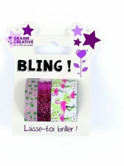 Graine Créative Assortiment De 3 Masking Tape Glitter Flamant Rose 2 X 5m +1 X 2m