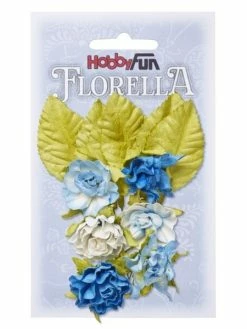 HOBBYFUN Assortiment De Fleurs Et Feuilles Sur Tige En Papier De Murier Scrapbooking BLEU 089