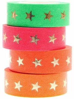 Rico Design Assortiment De Masking Tape Fluo - Etoiles - 1,5 Cm X 10 M - 4 Pcs