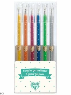 Assortiment De Stylos Gel Lovely Paper By Djeco - Pailletés - 6 Pcs