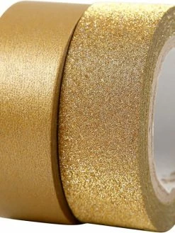 Creativ Company Assortiment Masking Tape Or - Métallisé Et Pailleté - 15 Mm X 7 M - 2 Pcs
