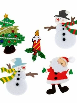 Tricot Créations Autocollant Embellissement De Noël 3D Paillettes Assorti Père Noël , Bonhomme De Neige X 5