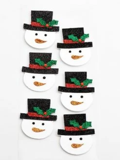 Tricot Créations Autocollant Paillettes Artisanal 3D En Forme De Bonhomme De Neige X 6 - Scrapbooking Déco Noël