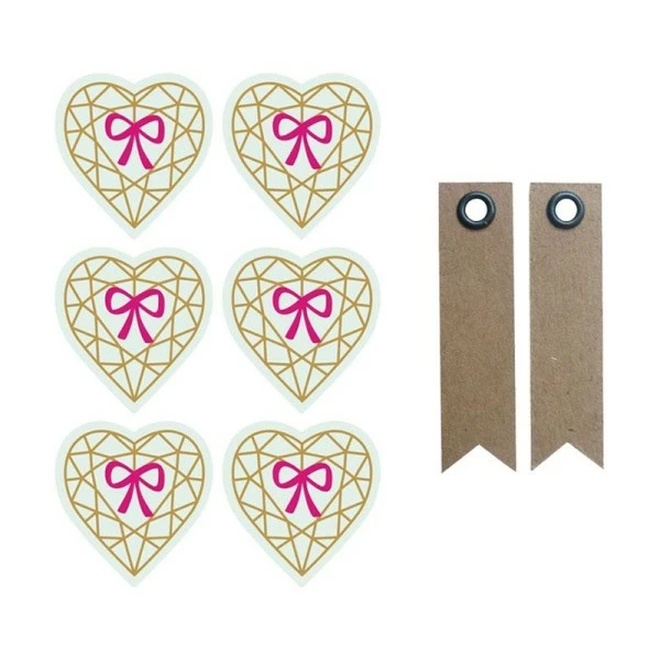 AUCUNE Autocollants 3D 4 Cm Cœur Diamant Sur Fond Vert Clair + 20 étiquettes Kraft Fanion 1 AUCUNE Autocollants 3D 4 Cm Cœur Diamant Sur Fond Vert Clair + 20 étiquettes Kraft Fanion