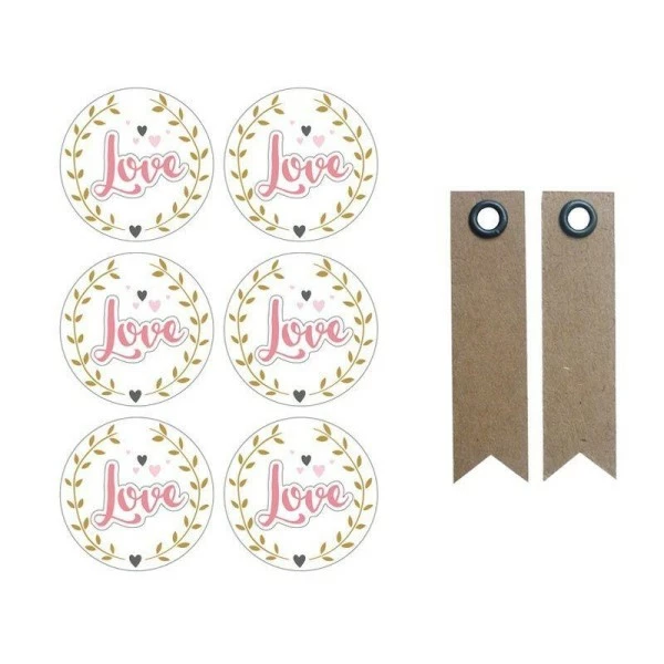 AUCUNE Autocollants 3D Ø 4 Cm Love Sur Fond Blanc + 20 étiquettes Kraft Fanion 1 AUCUNE Autocollants 3D Ø 4 Cm Love Sur Fond Blanc + 20 étiquettes Kraft Fanion