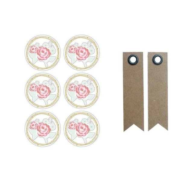 AUCUNE Autocollants 3D Ø 4 Cm Rose Sur Fond Blanc + 20 étiquettes Kraft Fanion 1 AUCUNE Autocollants 3D Ø 4 Cm Rose Sur Fond Blanc + 20 étiquettes Kraft Fanion