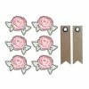 AUCUNE Autocollants 3D Ø 4 Cm Rose Sur Fond Gris + 20 étiquettes Kraft Fanion