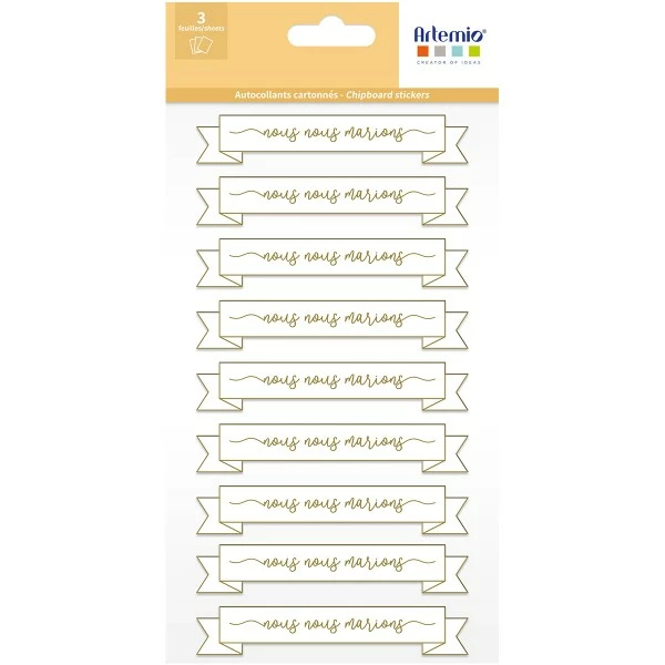 Autocollants Cartonnés Chipboard Artemio - Mariage Doré - 3 Feuilles 1 Autocollants Cartonnés Chipboard Artemio - Mariage Doré - 3 Feuilles