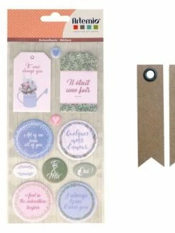 AUCUNE Autocollants Puffies XL Love Story + 20 étiquettes Kraft Fanion