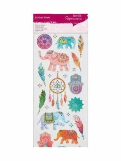 Czech Beads Exclusive Autocollants Scintillants 10x23cm - Éléphants Et Dreamcatcher, Clip Art, L'Art De Scrapbooking, Acce
