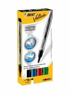 Bic Velleda Liquid Ink Pocket Marqueur Effaçable à Sec Assortis Carton De 4