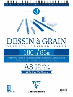 CLAIREFONTAINE Bloc à Dessin à Grain 180g - A3 - 30 Pages