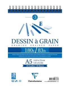 CLAIREFONTAINE Bloc à Dessin à Grain 180g - A5 - 30 Pages
