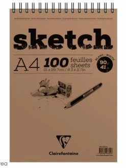 CLAIREFONTAINE Bloc à Dessin Sketch Et Croquis A4 - 90 Gr - 100 Feuilles
