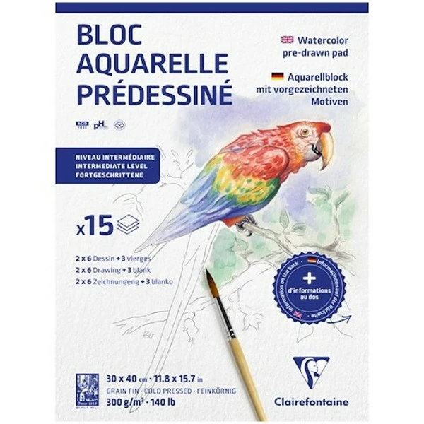 CLAIREFONTAINE Bloc Aquarelle Prédessiné - Animaux - 30 X 40 Cm - 15 Feuilles 1 CLAIREFONTAINE Bloc Aquarelle Prédessiné - Animaux - 30 X 40 Cm - 15 Feuilles