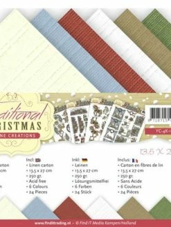 YVONNE CREATIONS Bloc De 24 Cartons En Fibres De Lin 13,5 X 27 Cm Yvonne Créations TRADITIONAL CHRISTMAS