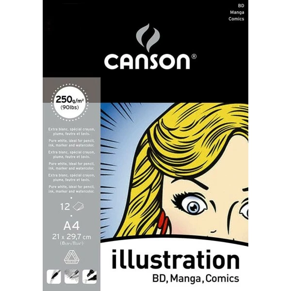 Canson Bloc "Illustration" BD, Manga, Comics, A4, 250 G/m² - Blanc 1 Canson Bloc "Illustration" BD, Manga, Comics, A4, 250 G/m² - Blanc