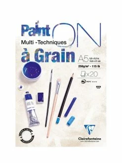 CLAIREFONTAINE Bloc Papier à Grain Multi-techniques Paint'On A5 250 G - Blanc - 20 Feuilles