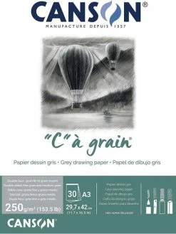 Bloc Papier Dessin "C" à Grain Couleur, A3 - Gris Chiné - Canson