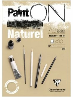 CLAIREFONTAINE Bloc Papier Multi-techniques Paint'On A3 250 G - Naturel - 30 Feuilles