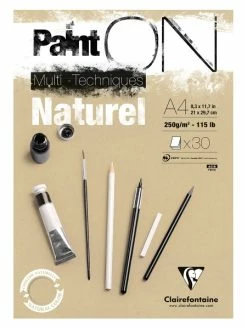 CLAIREFONTAINE Bloc Papier Multi-techniques Paint'On A4 250 G - Naturel - 30 Feuilles