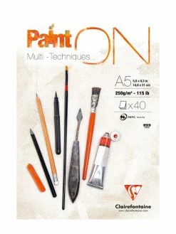CLAIREFONTAINE Bloc Papier Multi-techniques Paint'On A5 250 G - Blanc - 40 Feuilles