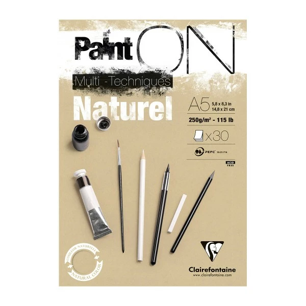 CLAIREFONTAINE Bloc Papier Multi-techniques Paint'On A5 250 G - Naturel - 30 Feuilles 1 CLAIREFONTAINE Bloc Papier Multi-techniques Paint'On A5 250 G - Naturel - 30 Feuilles