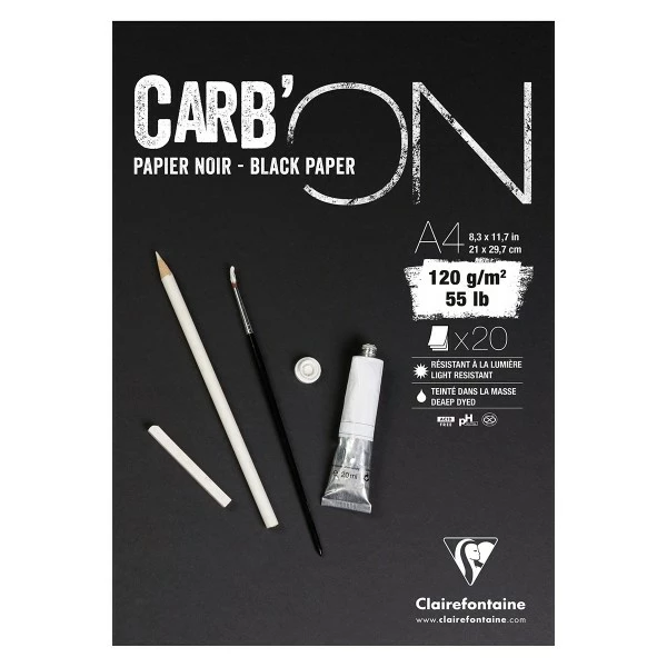 CLAIREFONTAINE Bloc Papier Noir Carbon 120 G - 21 X 29,7 Cm - 20 Feuilles 1 CLAIREFONTAINE Bloc Papier Noir Carbon 120 G - 21 X 29,7 Cm - 20 Feuilles