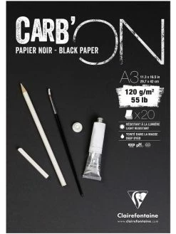 CLAIREFONTAINE Bloc Papier Noir Carbon 120 G - 29,7 X 42 Cm - 20 Feuilles