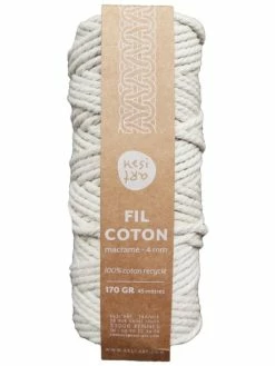 Kesi'Art Bobine Coton Câblé 4 Mm - Blanc Naturel - 45 M