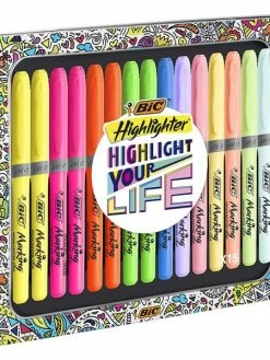 Boîte 15 Feutres Surligneurs - Couleurs Intenses Et Pastel - Bic