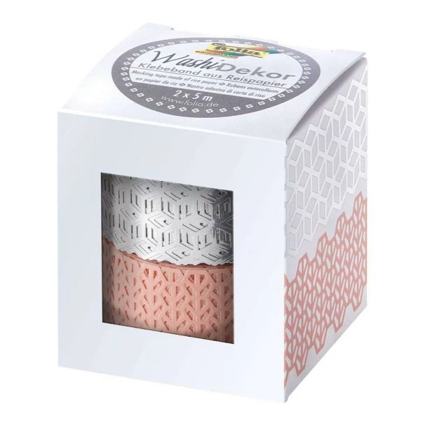 FOLIA Bordure Décorative Décor Washi, Set De 2 - Rose/argent 1 FOLIA Bordure Décorative Décor Washi, Set De 2 - Rose/argent