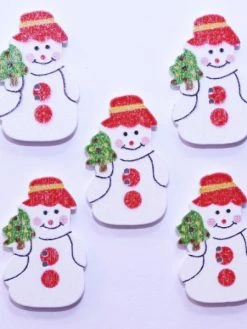 Tricot Créations Bouton De Noël En Bois - Bonhomme De Neige 22mm - Lot De 10