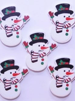Tricot Créations Bouton De Noël En Bois - Bonhomme De Neige 31mm - Lot De 10