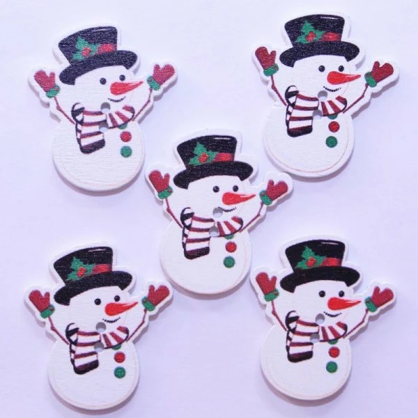 Tricot Créations Bouton De Noël En Bois - Bonhomme De Neige 31mm - Lot De 10 1 Tricot Créations Bouton De Noël En Bois - Bonhomme De Neige 31mm - Lot De 10
