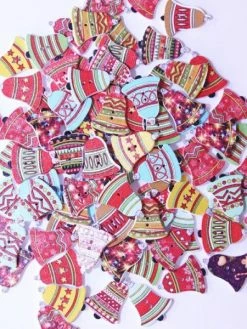 Tricot Créations Bouton De Noël En Bois - Forme Cloche Imprimé - Thème Noël - Lot De 10