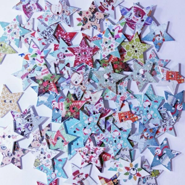 Tricot Créations Bouton De Noël En Bois - Forme Etoile Imprimé - Thème Noël - Lot De 10 1 Tricot Créations Bouton De Noël En Bois - Forme Etoile Imprimé - Thème Noël - Lot De 10