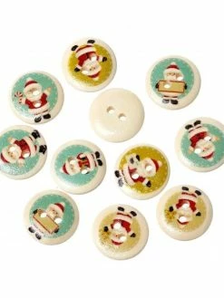 Tricot Créations Bouton De Noël En Bois - Motif Père Noël 15mm - Lot De 25