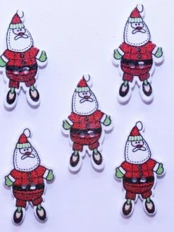 Tricot Créations Bouton De Noël En Bois - Père Noel / Santa Clause 19mm - Lot De 10