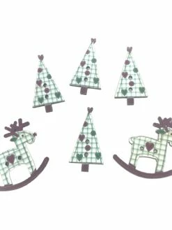 Tricot Créations Bouton De Noël En Bois - Sapin De Noël Et Renne - Lot De 25