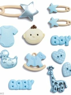 Récréatys Bouton Décoratif à Coller - Naissance Bébé Bleu Garçon - 12 Pcs